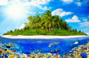 Тропический остров с кораллами и рыбой