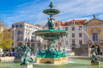 Rossio Square Fountain Lisbon Portugal Jigsaw Puzzle In Waterfalls