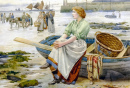 Fisher Girl attendant sur le rivage
