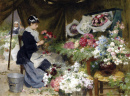 Une vendeuse de fleurs faisant ses bouquets