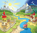 Fairytale Landscape with Castle and Town