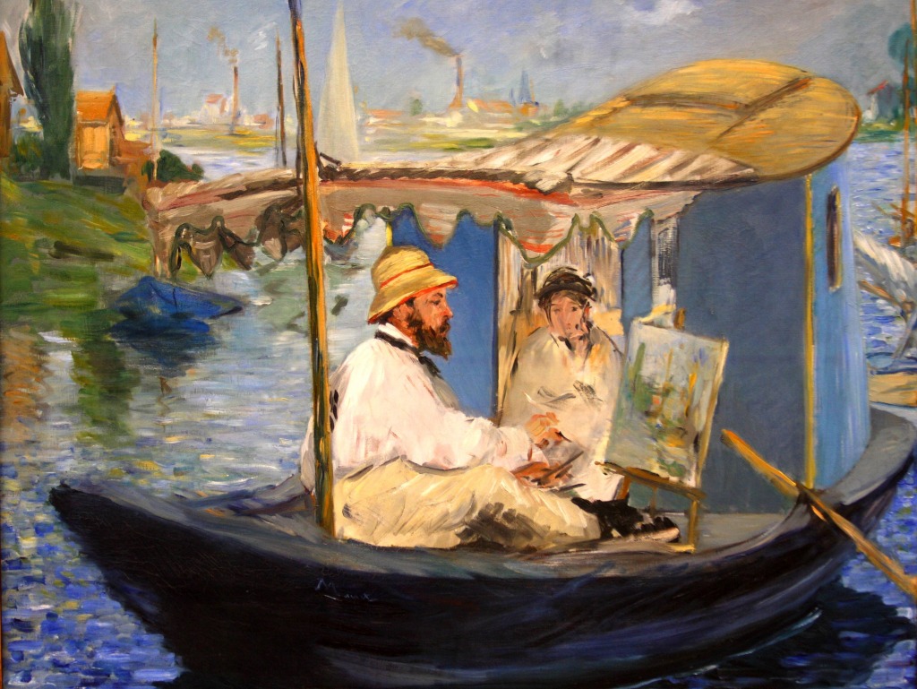 Monet Painting in His Studio Boat jigsaw puzzle in Piece of Art puzzles on TheJigsawPuzzles.com