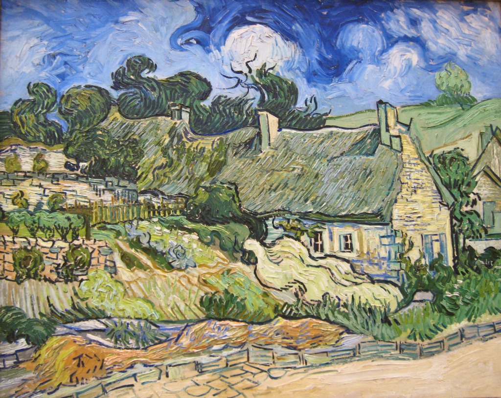 Strohgedeckte Hütten in Cordeville von Van Gogh, 1890 jigsaw puzzle in Großartige Landschaften puzzles on TheJigsawPuzzles.com