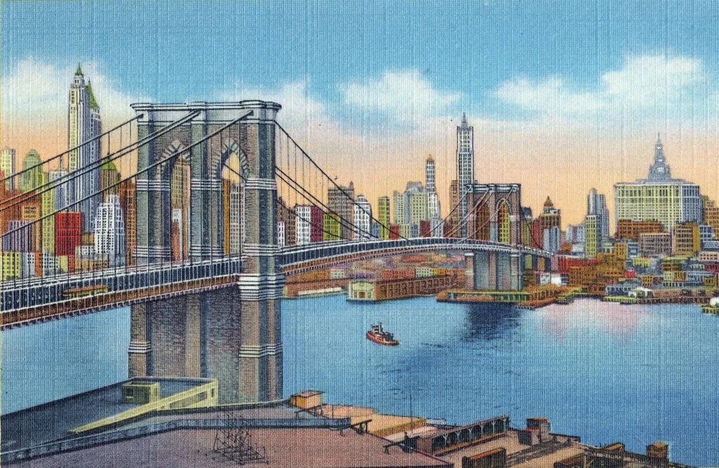Почтовая открытка с Бруклинским мостом jigsaw puzzle in Мосты puzzles on TheJigsawPuzzles.com