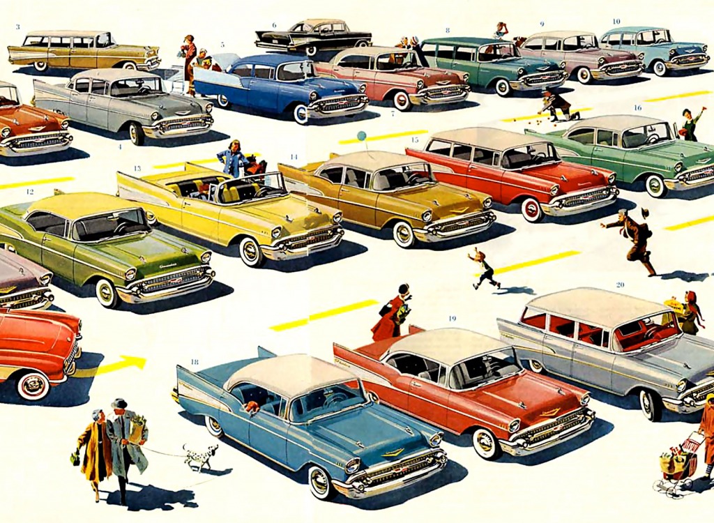 Chevys de 1957 jigsaw puzzle in Voitures et Motos puzzles on TheJigsawPuzzles.com