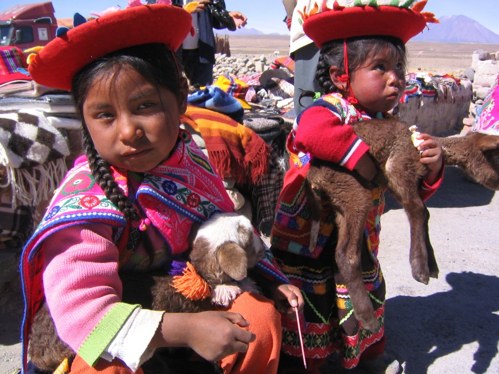 Peruvian Kids with Lambs jigsaw puzzle in People puzzles on TheJigsawPuzzles.com