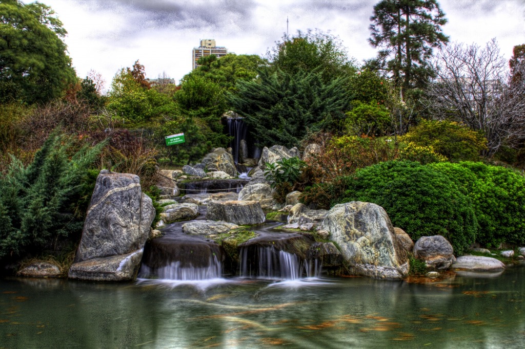 Waterfall at the Japanese Garden jigsaw puzzle in Waterfalls puzzles on TheJigsawPuzzles.com