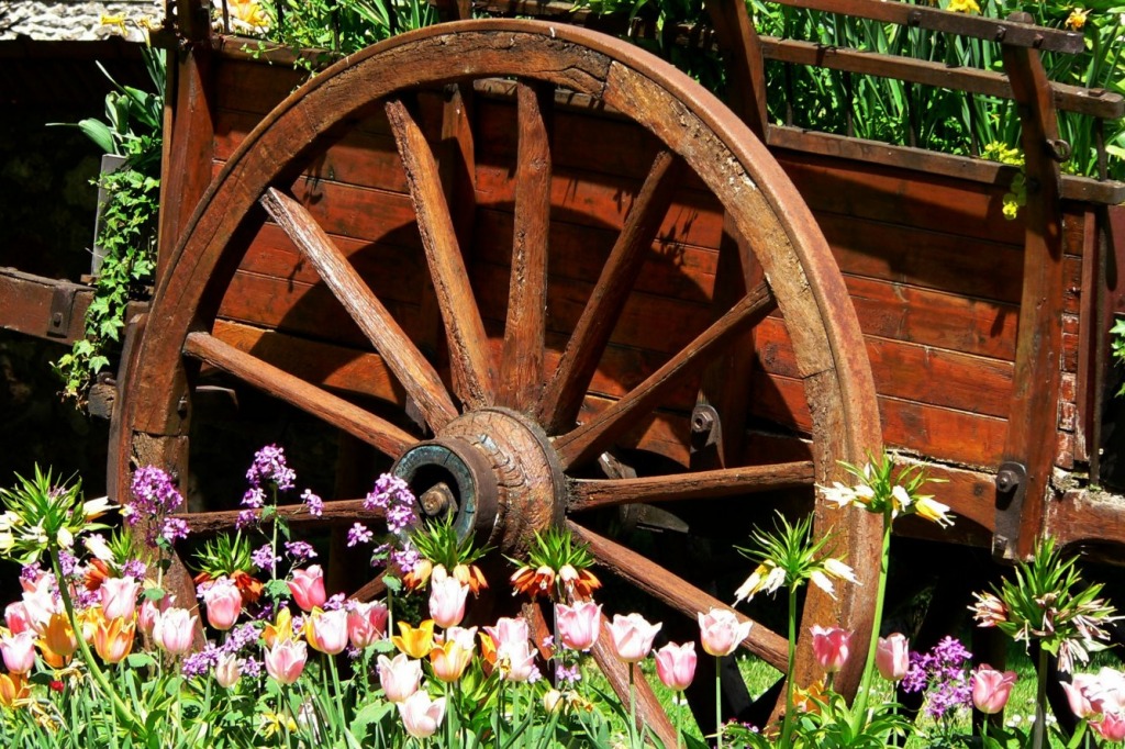 Vintage Flower Cart and Tulips jigsaw puzzle in Пазл дня puzzles on TheJigsawPuzzles.com