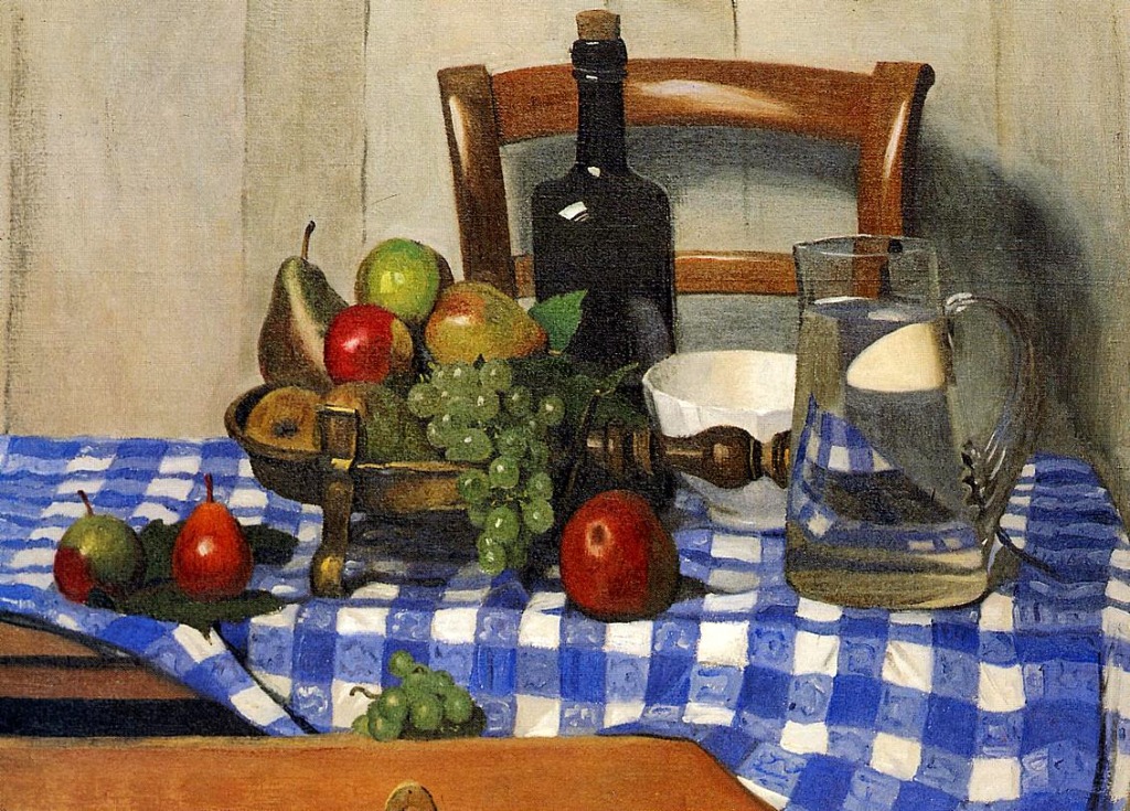 Still Life with Blue Checkered Tablecloth jigsaw puzzle in Fruits & Veggies puzzles on TheJigsawPuzzles.com