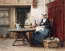 Mother and Child Doing Needlework