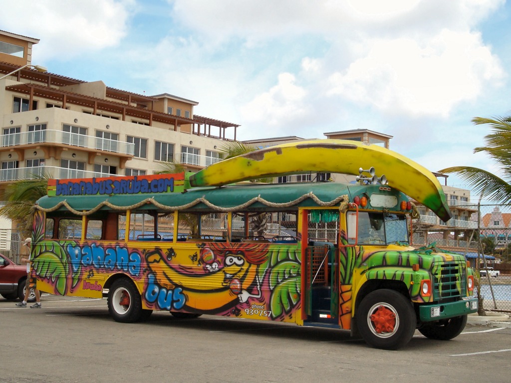 Bus touristique à Aruba jigsaw puzzle in Voitures et Motos puzzles on TheJigsawPuzzles.com