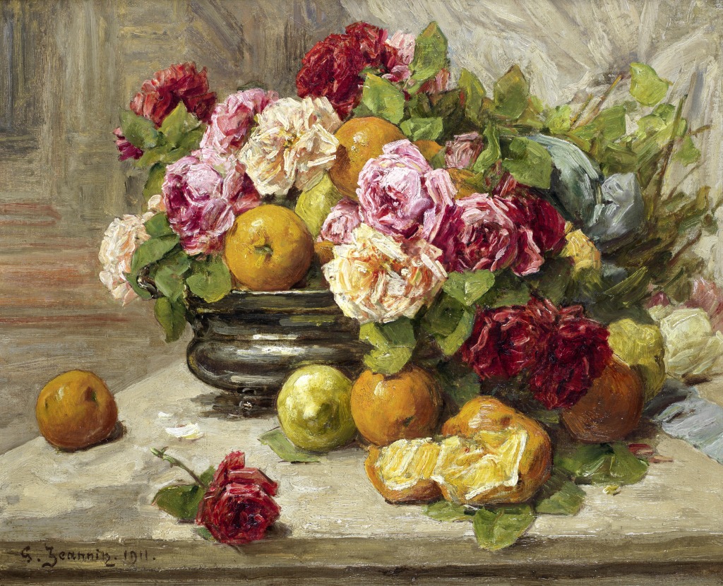 Still Life of Roses and Fruit jigsaw puzzle in Piece of Art puzzles on TheJigsawPuzzles.com