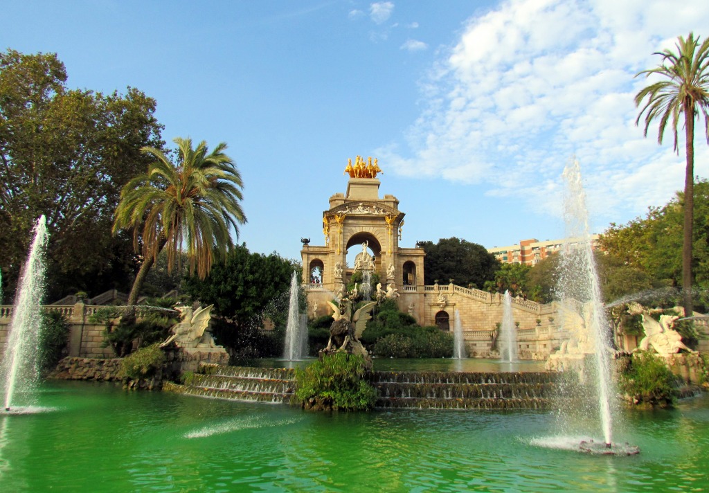 Der Brunnen Font de la Cascada, Barcelona, Spanien jigsaw puzzle in Wasserfälle puzzles on TheJigsawPuzzles.com
