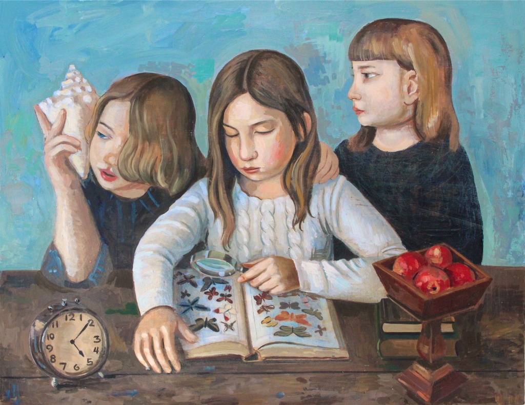 Meninas com Livro de Borboletas jigsaw puzzle in Obras de Arte puzzles on TheJigsawPuzzles.com