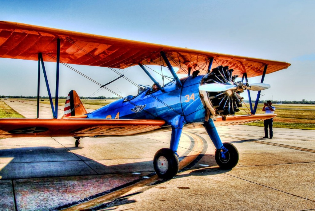 Stearman, Wiley Post Airport, Oklahoma City jigsaw puzzle in Puzzle of the Day puzzles on TheJigsawPuzzles.com