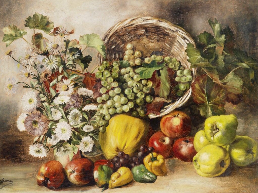 Still Life with Basket of Fruit jigsaw puzzle in Fruits & Veggies puzzles on TheJigsawPuzzles.com