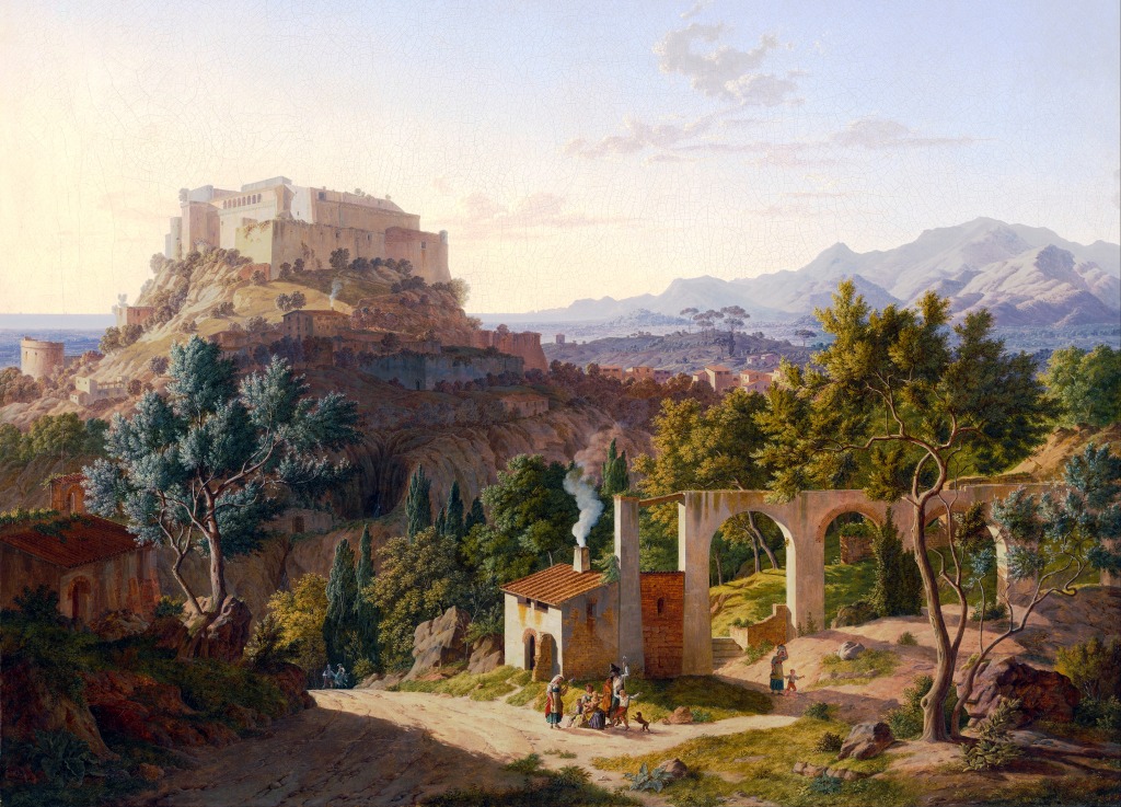 Landscape with the Castle of Massa di Carrara jigsaw puzzle in Piece of Art puzzles on TheJigsawPuzzles.com