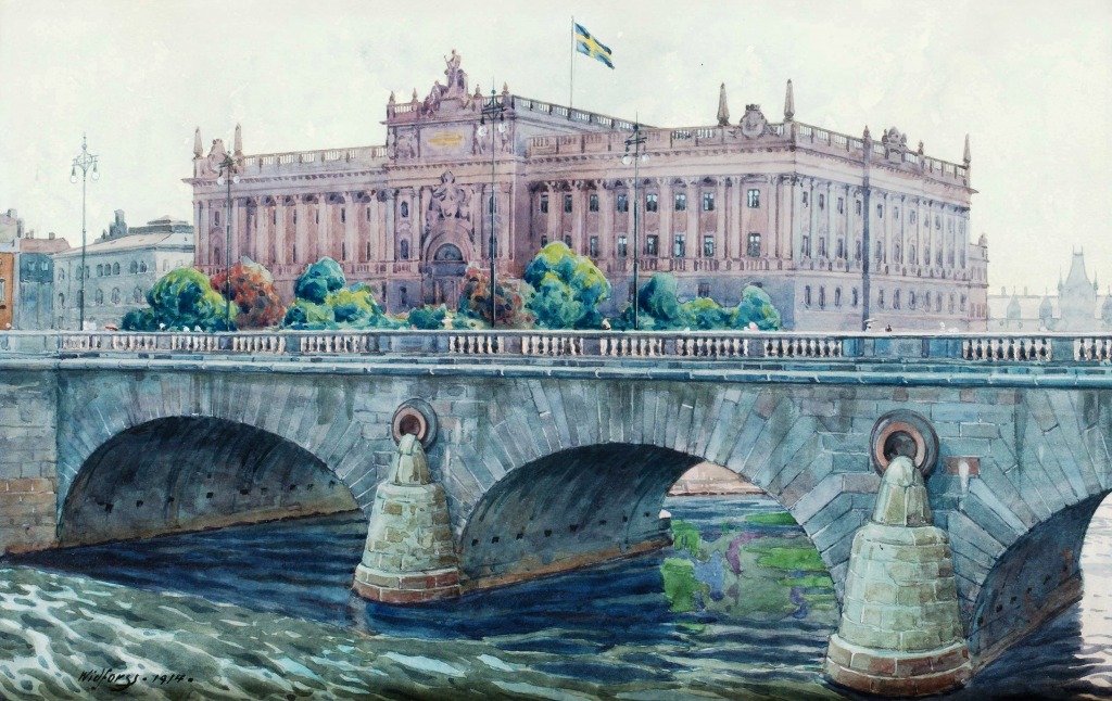 Здание парламента в Стокгольме, Швеция jigsaw puzzle in Мосты puzzles on TheJigsawPuzzles.com