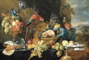 A Richly Laid Table with Parrots