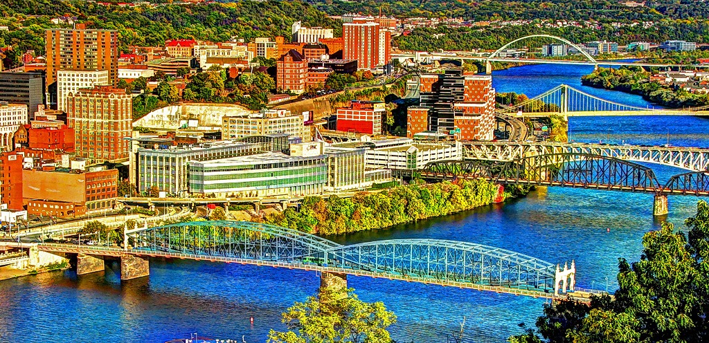 5 Monongahela River Bridges, Pittsburgh jigsaw puzzle in Bridges puzzles on TheJigsawPuzzles.com