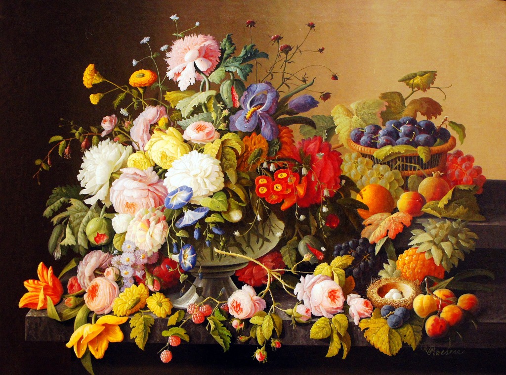 Still Life Flowers and Fruit jigsaw puzzle in Flowers puzzles on TheJigsawPuzzles.com