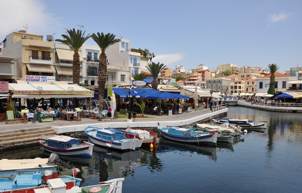 The Old Harbour, Agios Nikolaos, Crete, Greece jigsaw puzzle in Street View puzzles on TheJigsawPuzzles.com
