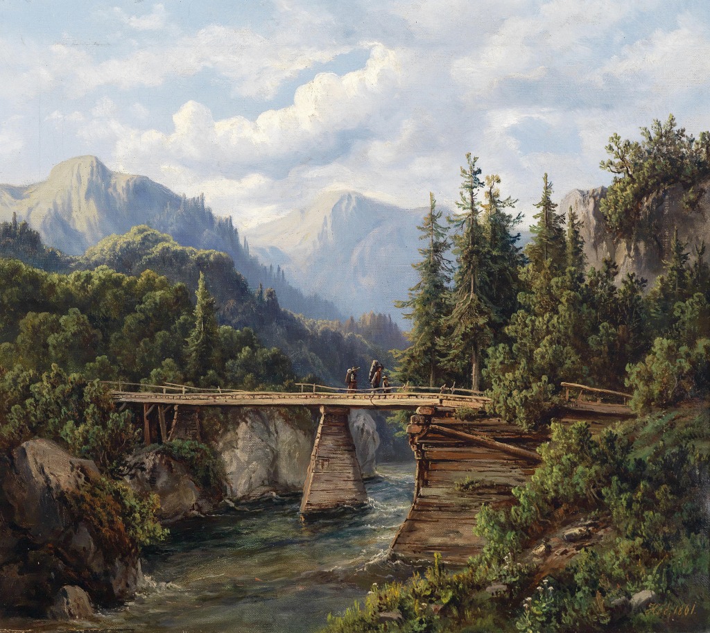 Wooden Bridge over a Mountain Stream jigsaw puzzle in Bridges puzzles on TheJigsawPuzzles.com