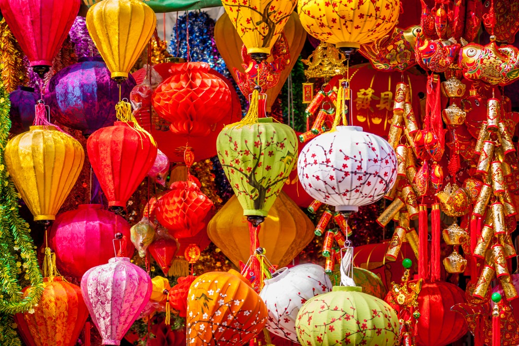 Colorful Vietnamese Lanterns jigsaw puzzle in Handmade puzzles on TheJigsawPuzzles.com
