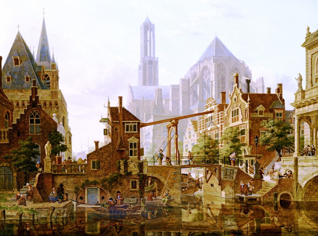 A Lively Town Scene, Utrecht jigsaw puzzle in Piece of Art puzzles on TheJigsawPuzzles.com