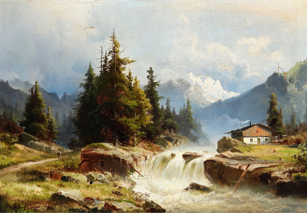 Landschaft in den Alpen jigsaw puzzle in Wasserfälle puzzles on TheJigsawPuzzles.com