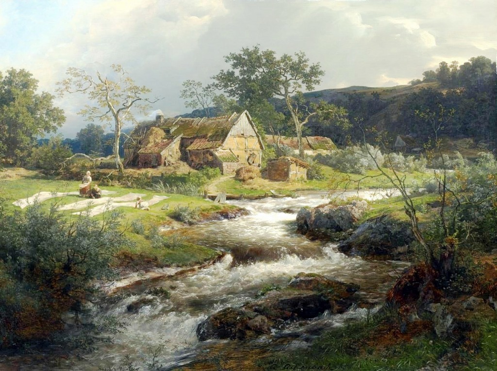 Landscape with Farmhouse jigsaw puzzle in Waterfalls puzzles on TheJigsawPuzzles.com