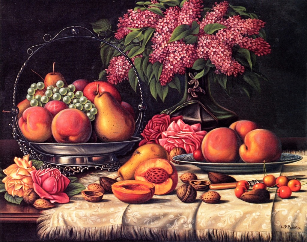 Still Life with Fruit, Nuts and Lilacs jigsaw puzzle in Fruits & Veggies puzzles on TheJigsawPuzzles.com