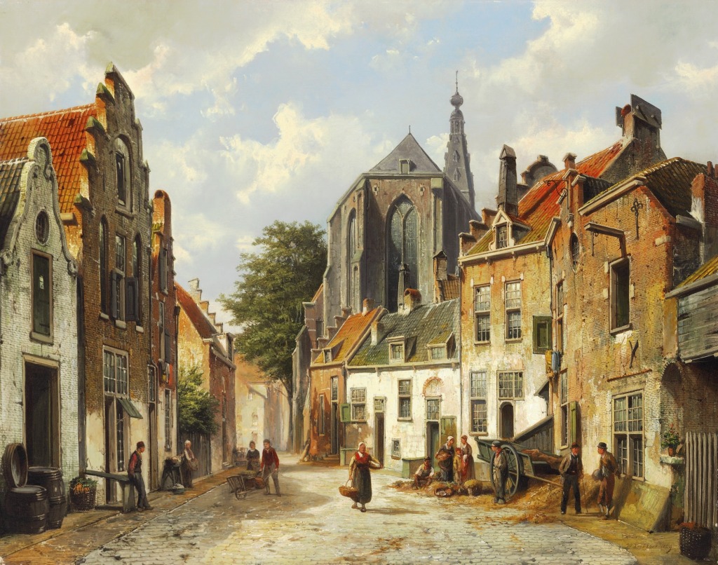 Townspeople on a Sunny Dutch Street jigsaw puzzle in Piece of Art puzzles on TheJigsawPuzzles.com