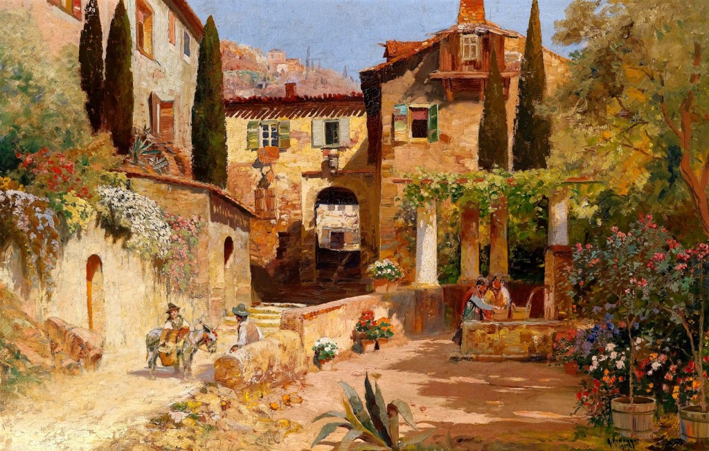 Scene from a Small Italian Town jigsaw puzzle in Piece of Art puzzles on TheJigsawPuzzles.com