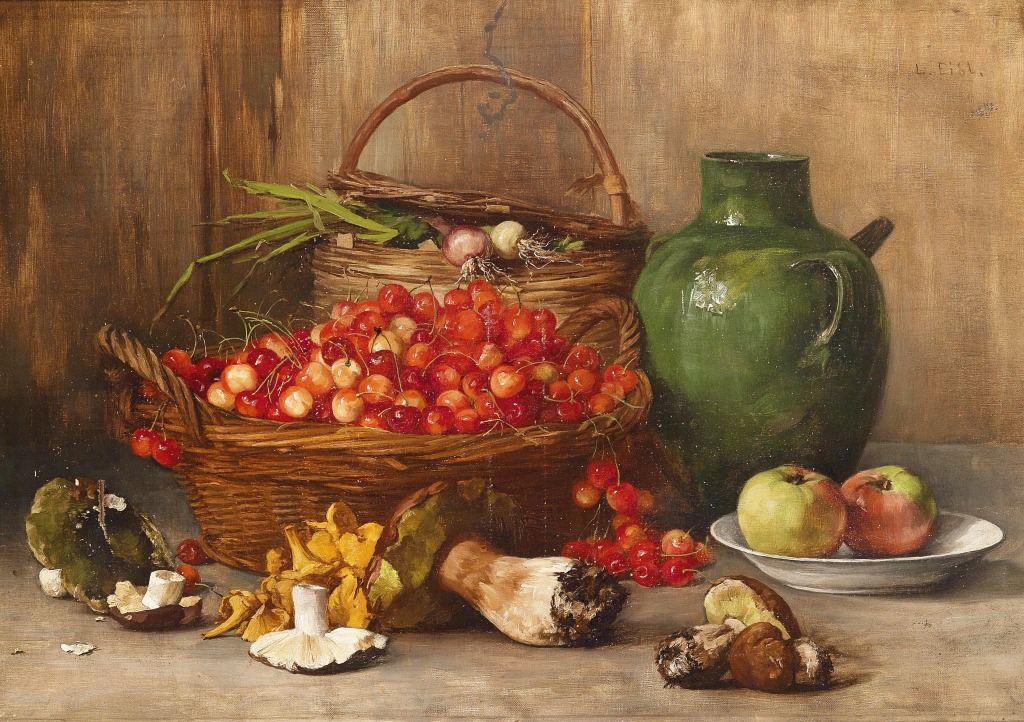 Still Life with Mushrooms and Cherries jigsaw puzzle in Fruits & Veggies puzzles on TheJigsawPuzzles.com