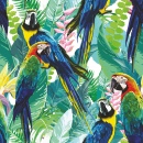 Colorful Parrots and Exotic Flowers