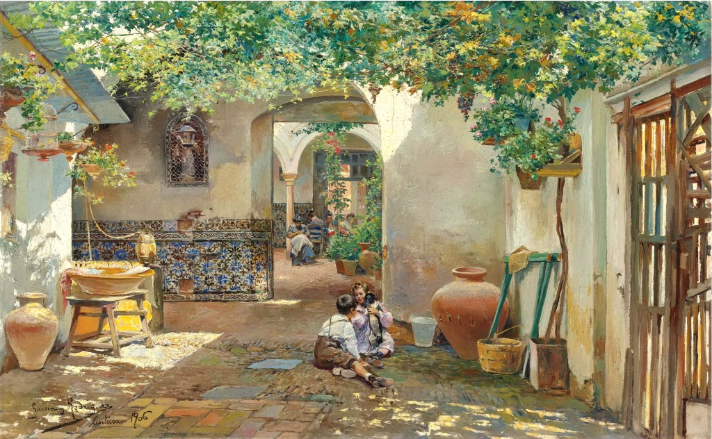 Patio with Children jigsaw puzzle in Piece of Art puzzles on TheJigsawPuzzles.com