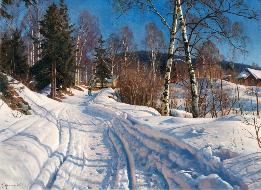 Sonnenbeschienene Winter-Landschaft jigsaw puzzle in Kunstwerke puzzles on TheJigsawPuzzles.com