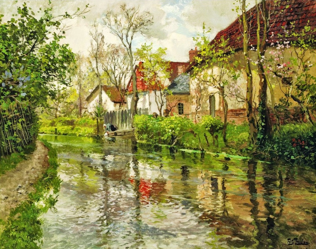 Cottages By A River jigsaw puzzle in Piece of Art puzzles on TheJigsawPuzzles.com