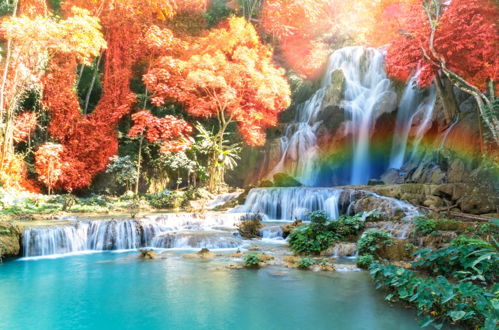 Красивый водопад в лесу jigsaw puzzle in Водопады puzzles on TheJigsawPuzzles.com