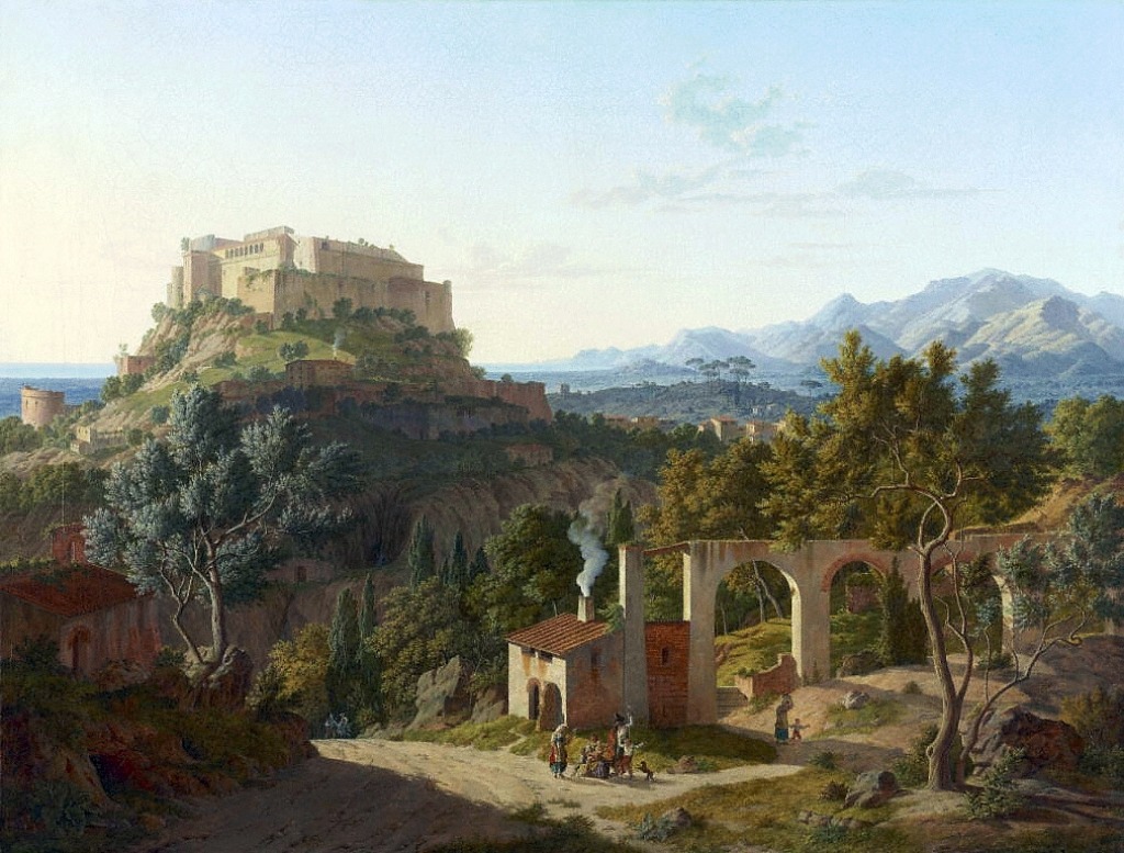 Landschaft mit dem Schloss von Massa Di Carrara jigsaw puzzle in Kunstwerke puzzles on TheJigsawPuzzles.com
