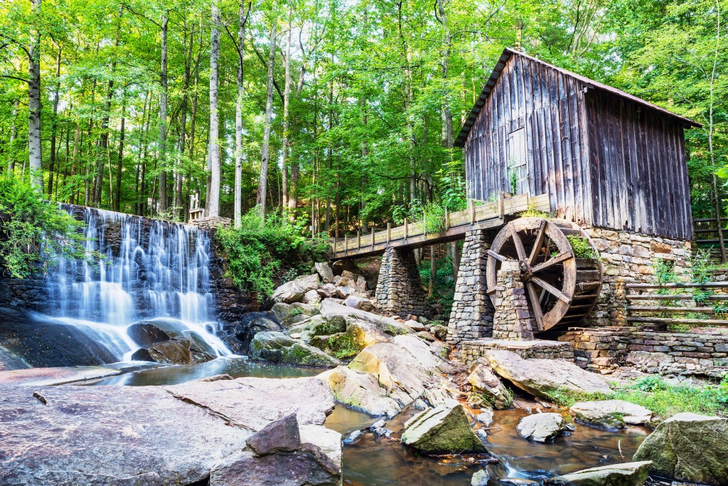 Historische Mühle und Wasserfall in Marietta, Georgia jigsaw puzzle in Wasserfälle puzzles on TheJigsawPuzzles.com