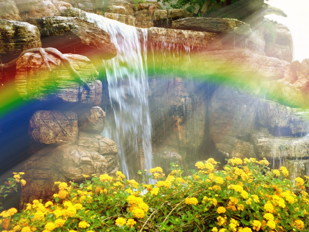 Rainbow Over A Waterfall jigsaw puzzle in Waterfalls puzzles on TheJigsawPuzzles.com