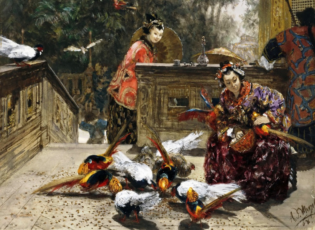 Chinese Women with Pheasants jigsaw puzzle in Piece of Art puzzles on TheJigsawPuzzles.com