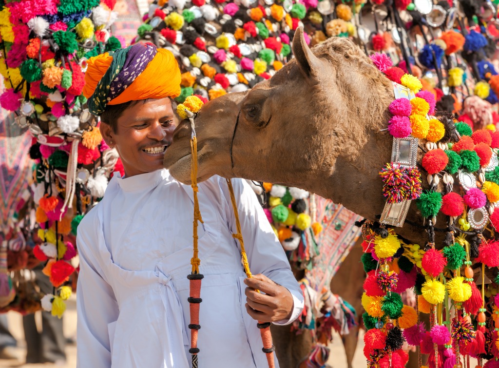 Camel and His Owner, Pushkar, India jigsaw puzzle in Animals puzzles on TheJigsawPuzzles.com