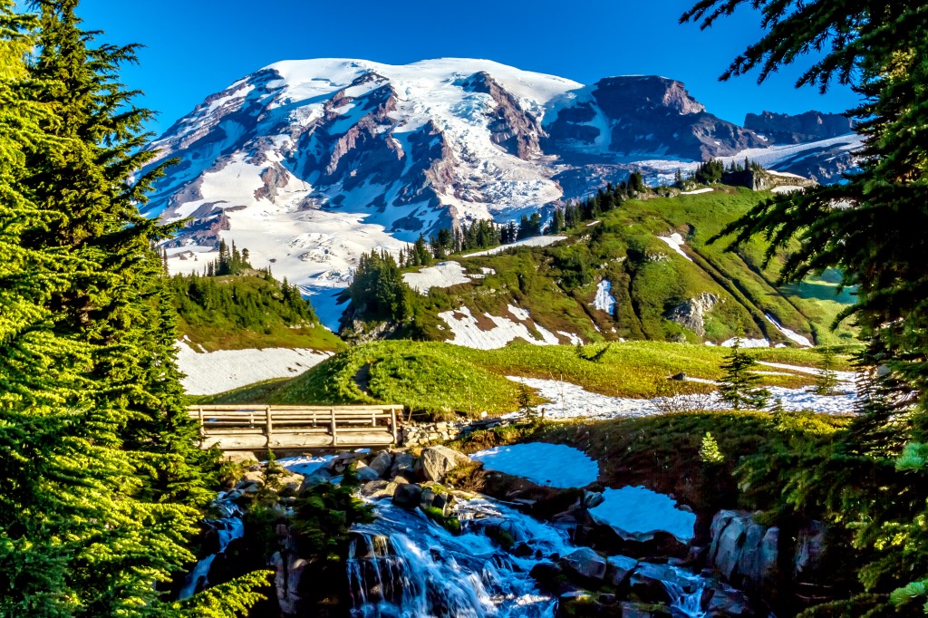 Myrtle Falls and Mount Rainier jigsaw puzzle in Waterfalls puzzles on TheJigsawPuzzles.com