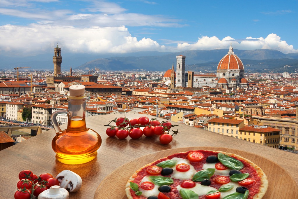 Having Pizza in Tuscany, Italy jigsaw puzzle in Food & Bakery puzzles on TheJigsawPuzzles.com