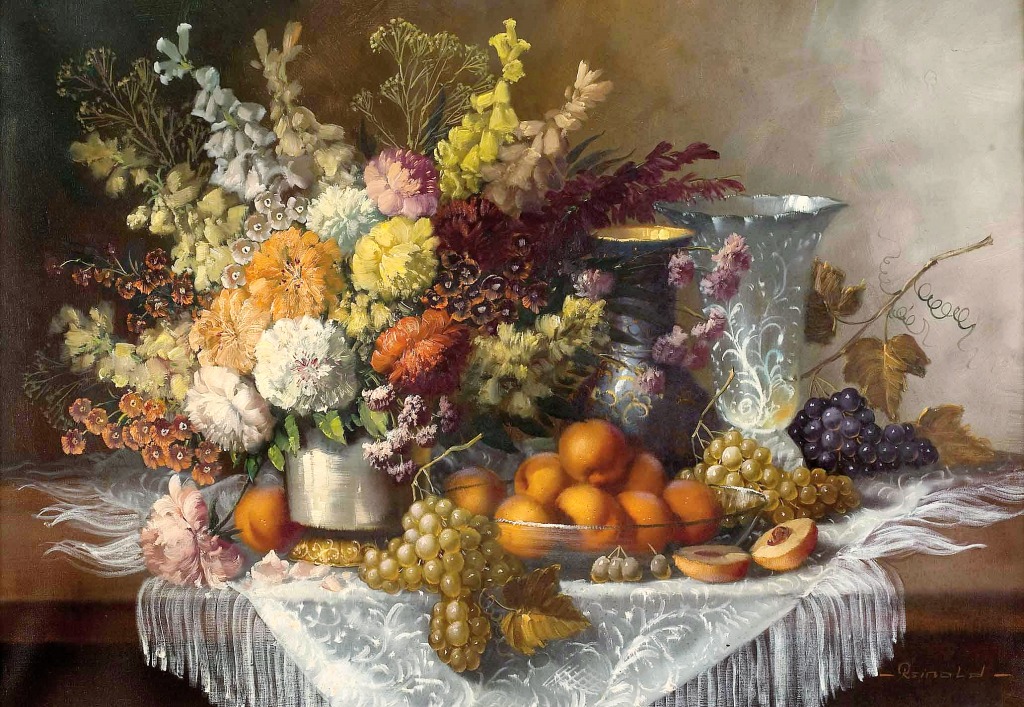 Still Life with Flowers and Fruits jigsaw puzzle in Flowers puzzles on TheJigsawPuzzles.com