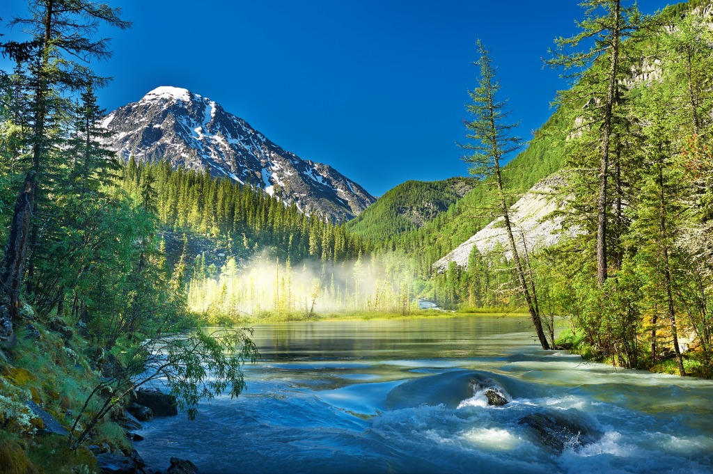 Mountain River Cascades, Altai, Siberia jigsaw puzzle in Waterfalls puzzles on TheJigsawPuzzles.com