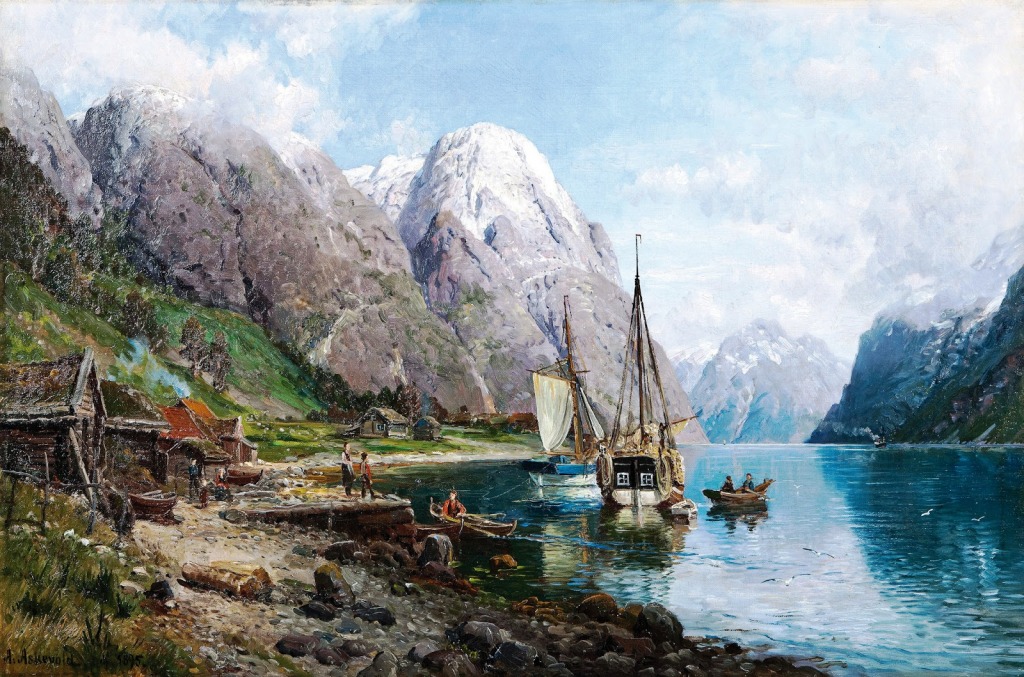 Hafen in der Sognefjord jigsaw puzzle in Kunstwerke puzzles on TheJigsawPuzzles.com